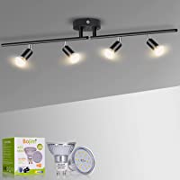 Bojim Lámpara de Techo LED 4 Focos Mate Negro- focos ajustables y giratorios para Cocina Dormitorio Sala de Estar- 2800K…
